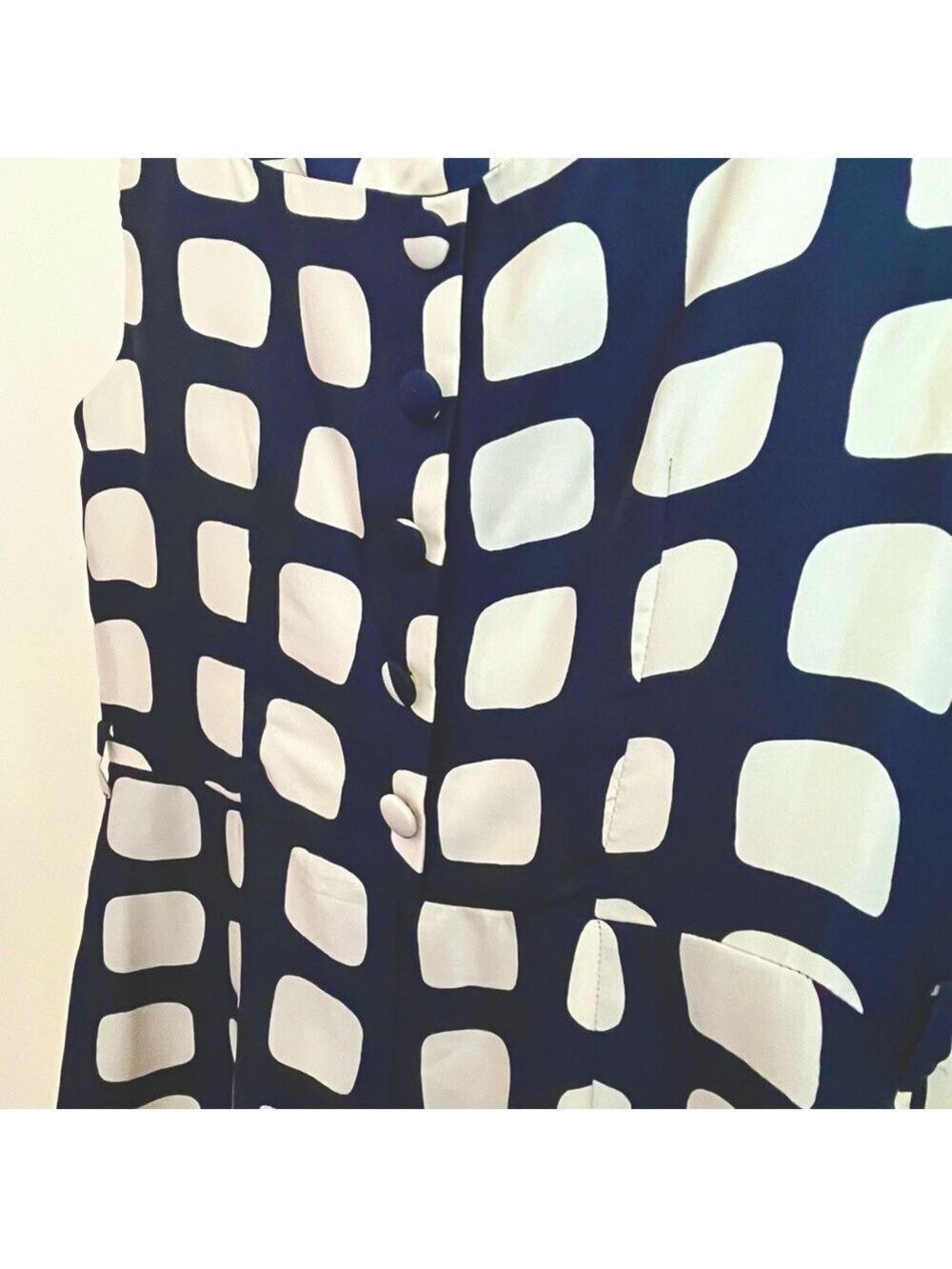 Milly of New York 100% Silk Navy White Geometric Sheath Dress Size 6/8 Italian - Picture 9 of 12